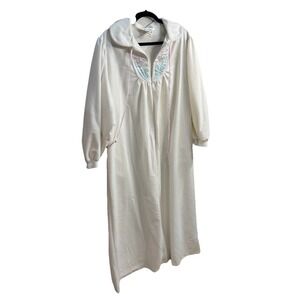 Vintage Sears Apostrophe Sz L Nightgown White Long Sleeve Front Zip Prairie Cozy